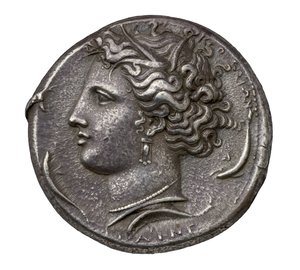 Ancient Greek silver coin from Syracuse, 404-390 BC